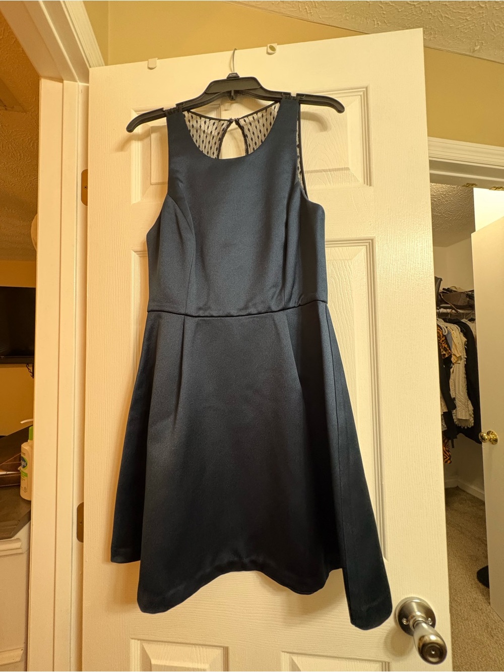 BCBGeneration Navy Sleeveless A-Line Dress with Mesh Back